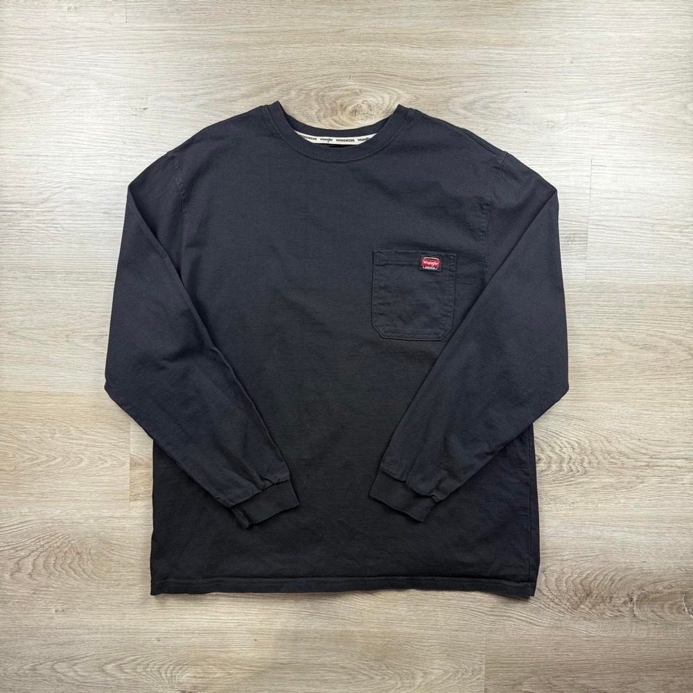 Wrangler Workwear Black Heavyweight Cotton Long Sleeve Pocket Tee XL
